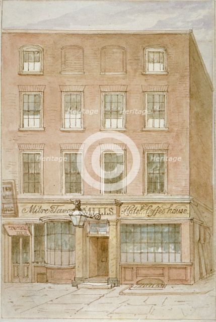 The Mitre Tavern, coffee house and hotel on Mitre Court, Fleet Street, City of London, 1850. Artist: James Findlay