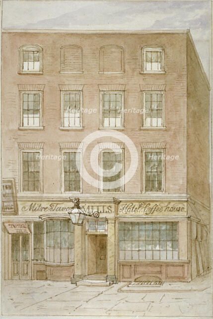 The Mitre Tavern, coffee house and hotel on Mitre Court, Fleet Street, City of London, 1850. Artist: James Findlay