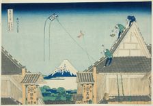 The Mitsui Shop in Surugacho in Edo (Koto Surugacho Mitsui mise ryakuzu), from the..., c. 1830/33. Creator: Hokusai