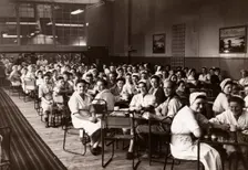 The mixed staff dining room at Duncan’s factory, Edinburgh, Scotland, 1956