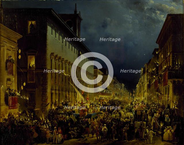 The Moccoli Evening in Rome, 1834. Creator: Caffi, Ippolito (1814-1866).