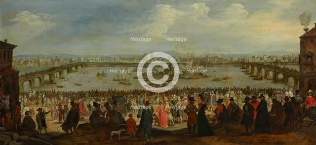 The Mock Battle between the Weavers' and the Dyers' Guilds on the Arno in Florence...after 1619. Creator: Dutch Master.