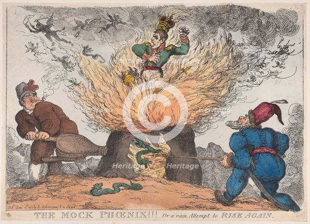The Mock Phoenix!!! Or a Vain Attempt to Rise Again, December 10, 1813., December 10, 1813. Creator: Thomas Rowlandson.
