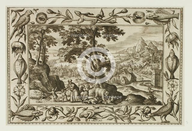 The Mocking Children Cursed by Elijah and Eaten by the She-Bear, from Landscapes with..., 1584. Creator: Adriaen Collaert.