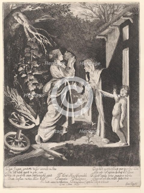 The Mocking of Ceres: a nocturnal scene with Ceres drinking from a jug of water given to h..., 1633. Creator: Bernardino Capitelli.