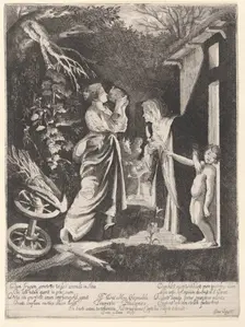 The Mocking of Ceres: a nocturnal scene with Ceres drinking from a jug of water given to h..., 1633. Creator: Bernardino Capitelli