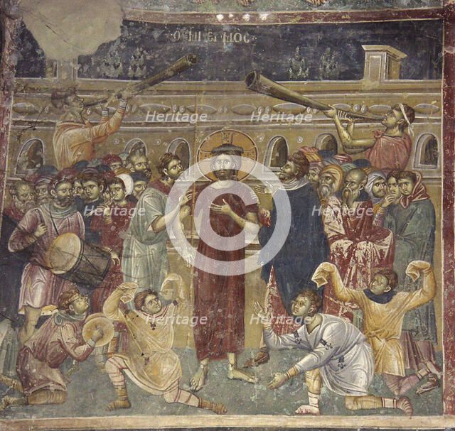 The Mocking of Jesus (scene of the musicians), ca 1317. Artist: Chrostiras Michael (Mihailo) and Eftichios (Evtihij) (aktiv um 1312-1320)