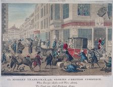 The modern tradesman, or the glories of British commerce 1774. Artist: G Terry