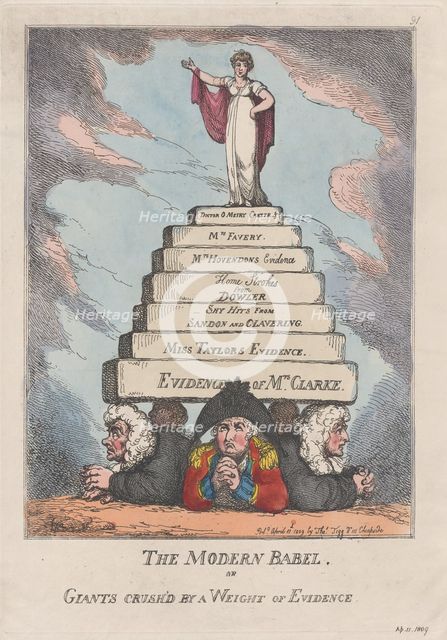 The Modern Babel, or Giants Crushed by a Weight of Evidence, April 11, 1809., April 11, 1809. Creator: Thomas Rowlandson.