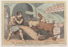 The Modern Hercules, Cleansing the Augean Stable, April 23, 1805., April 23, 1805. Creator: Thomas Rowlandson