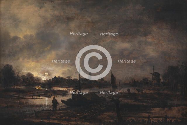 The Moon Rising over a Village, 1618-1677. Creator: Aert van der Neer.
