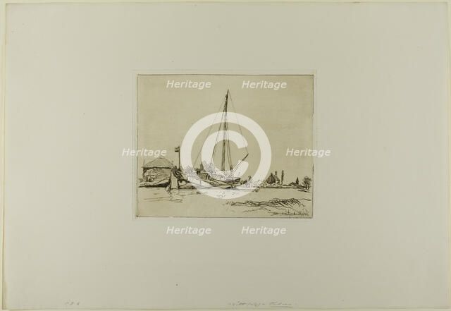 The Moored Boat, from Cahier de six eaux-fortes, vues de Hollande, 1862. Creator: Johan Barthold Jongkind.