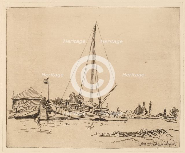 The Moored Boat (La Barque amarree), 1862. Creator: Johan Barthold Jongkind.