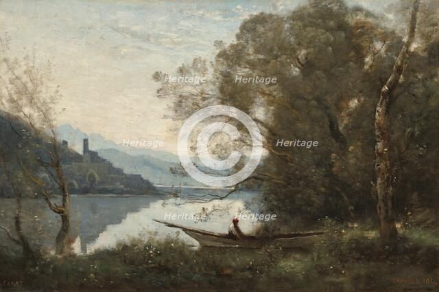 The Moored Boatman: Souvenir of an Italian Lake, 1861. Creator: Jean-Baptiste-Camille Corot.