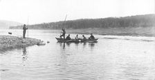 The moment of taking measurements of the river depth from a boat, 1909. Creator: Vladimir Ivanovich Fedorov