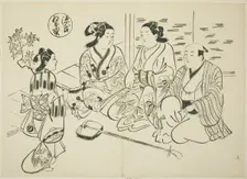 The Momiji-no-ga Chapter from "The Tale of Genji" (Genji Momiji-no-ga), from a series..., c. 1710. Creator: Okumura Masanobu