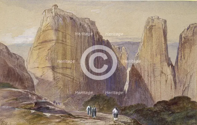 The Monastery of Meteora, 19th century. Artist: Edward Lear.