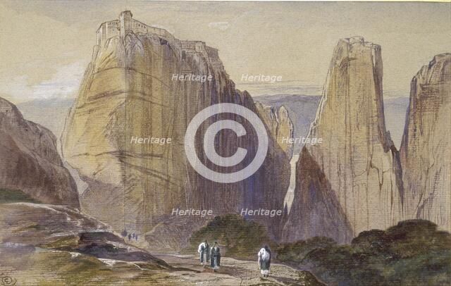 The Monastery of Meteora, 19th century. Artist: Edward Lear.