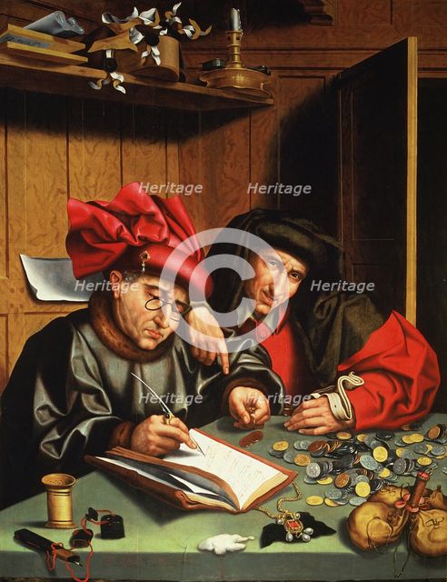  'The Moneychangers', oil by Quentin Matsys.