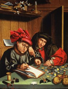 The Moneychangers oil by Quentin Matsys