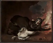 The Monkey and the Cat, probably 1670s. Creator: Abraham Hondius (Dutch, c. 1625-1695)