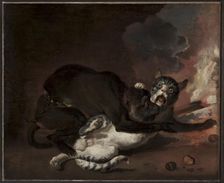 The Monkey and the Cat, probably 1670s. Creator: Abraham Hondius (Dutch, c. 1625-1695)