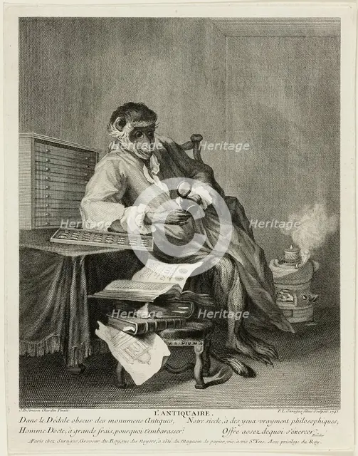 The Monkey Antiquarian, 1743. Creator: Pierre-Louis de Surugue.