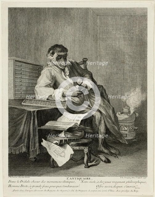 The Monkey Antiquarian, 1743. Creator: Pierre-Louis de Surugue.