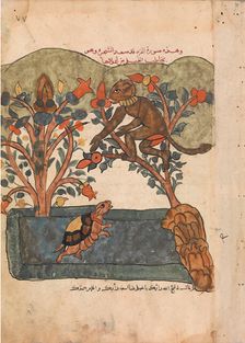 The Monkey Escapes to the Safety of the Fig Tree, Folio from a Kalila wa Dimna, 18th century. Creator: Unknown