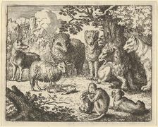The Monkey Opens the Package and Removes the Rabbit's Head to the Great Surprise of the..., 1650-75. Creator: Allart van Everdingen
