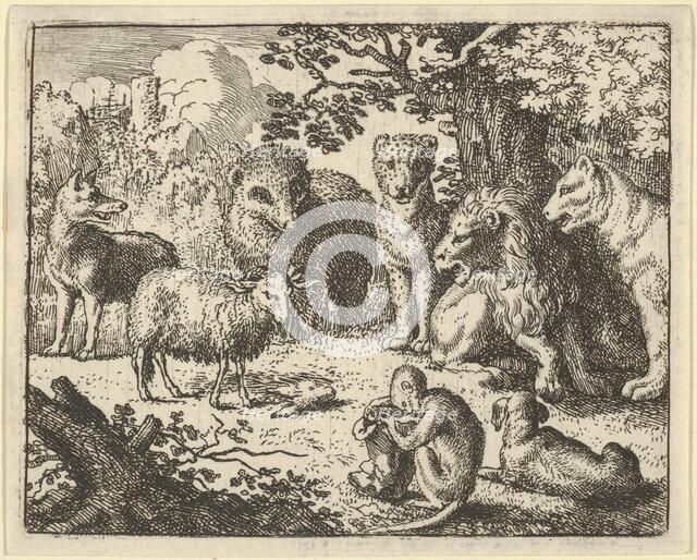 The Monkey Opens the Package and Removes the Rabbit's Head to the Great Surprise of the..., 1650-75. Creator: Allart van Everdingen.