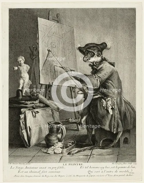 The Monkey Painter, 1743. Creator: Pierre-Louis de Surugue.