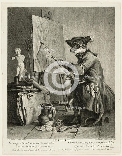 The Monkey Painter, 1743. Creator: Pierre-Louis de Surugue.