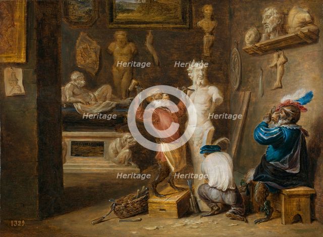 The Monkey Sculptor, c1660. Creator: David Teniers II.