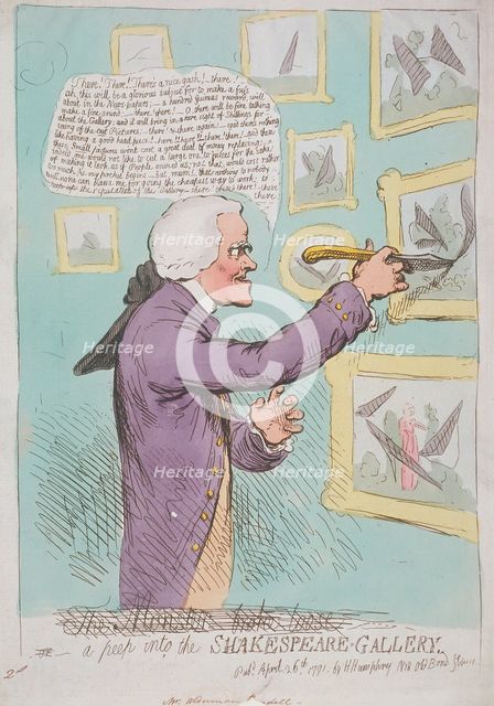 'The Monster broke loose or, a peep into the Shakespeare-Gallery', 1791. Artist: Anon