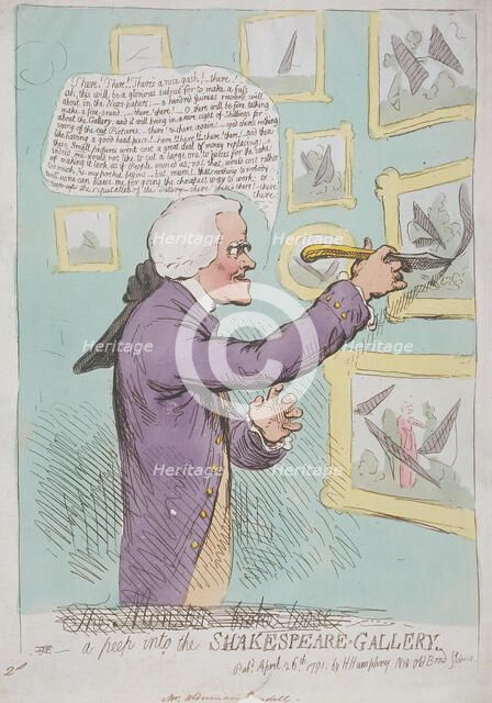 'The Monster broke loose or, a peep into the Shakespeare-Gallery', 1791. Artist: Anon