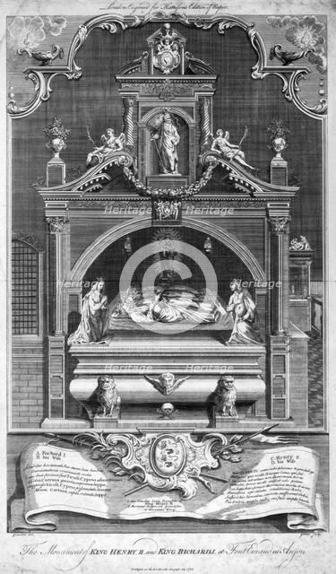 The monument of King Henry II and Richard I at Fontevrault in Anjou, 1786.Artist: Goldar