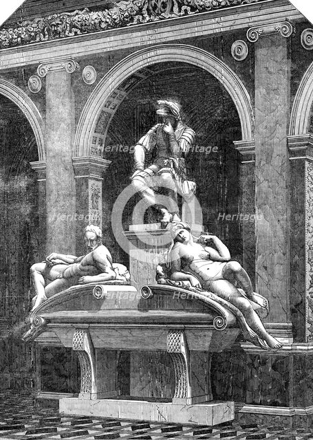 The Monument of Lorenzo de Medici, by Michael Angelo, in the Italian Court, at the Crystal..., 1854. Creator: Unknown.