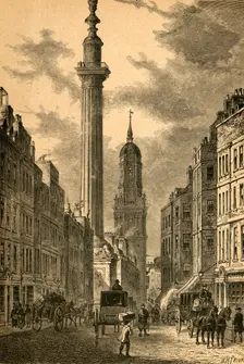 The Monument and the Church of St. Magnus, about 1800 (1897). Creator: Unknown