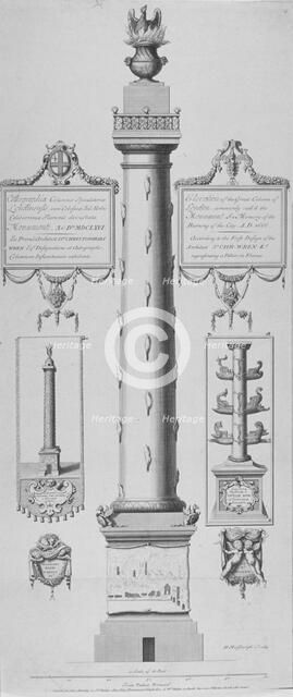 The Monument, City of London, 1670. Artist: Hendrick Hulsbergh
