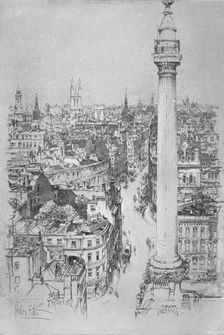 The Monument, Fish Street Hill, from the steeple of St. Magnus c1903, (1903). Artist: Hedley Fitton