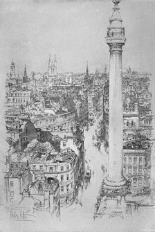 The Monument, Fish Street Hill, from the steeple of St. Magnus c1903, (1903). Artist: Hedley Fitton