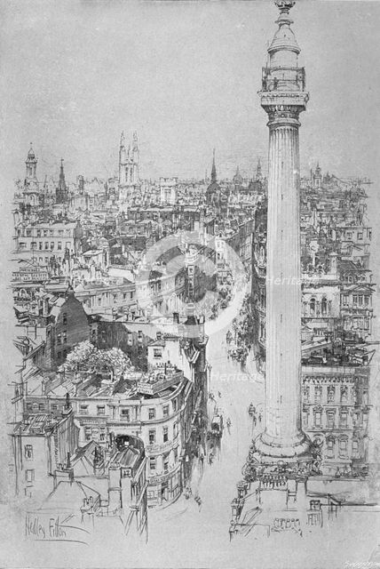 'The Monument, Fish Street Hill, from the steeple of St. Magnus', c1903, (1903). Artist: Hedley Fitton.