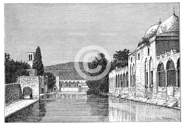 The mosque and Fountain of Abraham, Ofra (At Tayyibah), West Bank, Israel, 1895.Artist: Armand Kohl