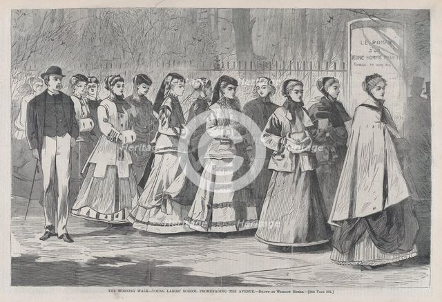 The Morning Walk - The Young Ladies' School Promenading the Avenue (Harper's Wee..., March 28, 1868. Creator: Unknown.