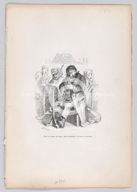 The more beautiful the drama, the more sad the orchestra is to hear  from Scenes fr..., ca. 1837-47. Creator: Joseph Hippolyte Jules Caque.