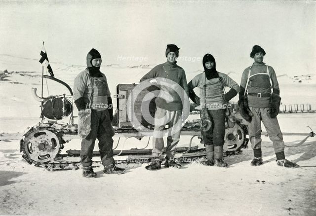 'The Motor Party (Left to right - Lashly, B.C. Day, Lieut. Evans, Hooper)', October 1911, (1913). Artist: Herbert Ponting.