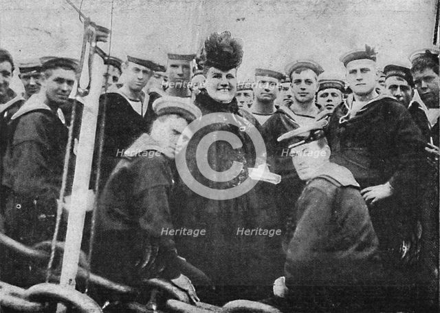 'The Mother of the Navy seeing the boys off to China, 1900. Artist: Cribb.