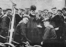 The Mother of the Navy seeing the boys off to China, 1900. Artist: Cribb
