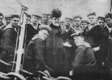 The Mother of the Navy seeing the boys off to China, 1900. Artist: Cribb